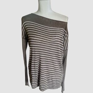 Vince Vintage Taupe and White Striped Top (Oversized)